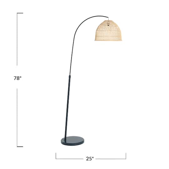 Hello Honey® Modern Boho Floor Lamp with Marble Base & Rattan Shade